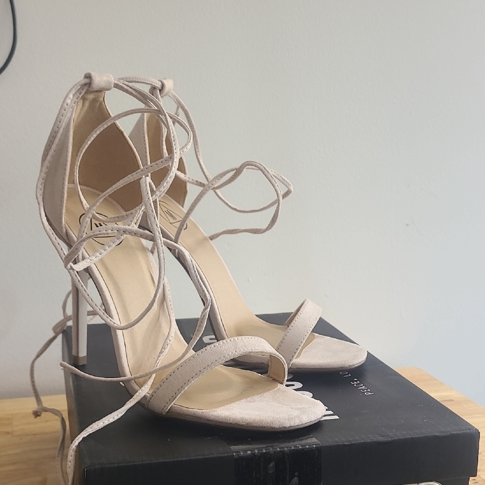 Missguided Cream Stiletto Heels with Lace-Up Design